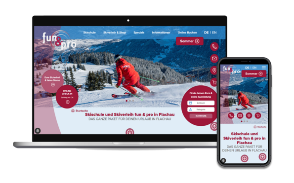 Screenshot website ski school fun & pro in Flachau 