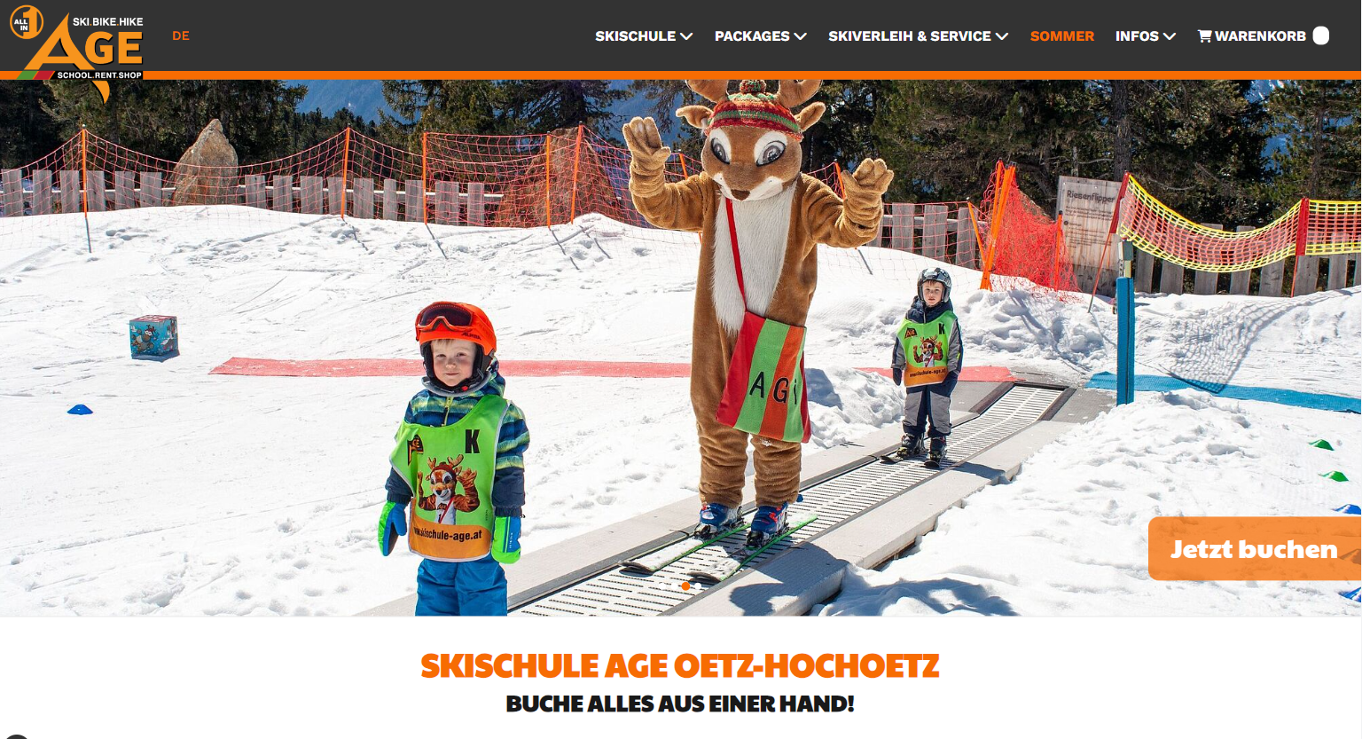 AGE Skischule & Skiverleih Screenshot Website