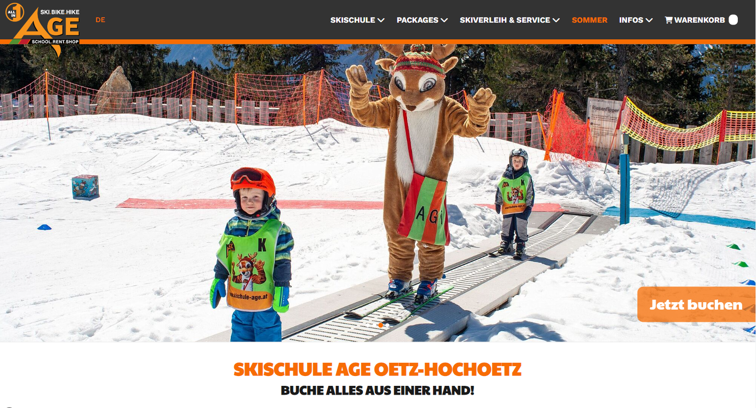 AGE ski school & ski rental screenshot website