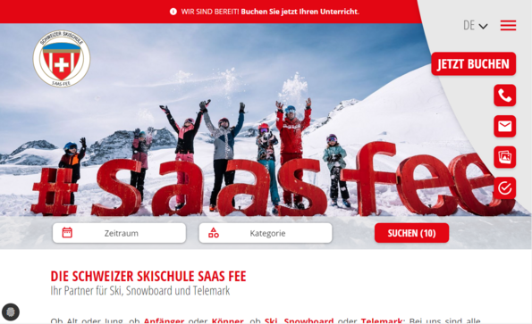 Screenshot Website Swiss Ski School Saas Fee