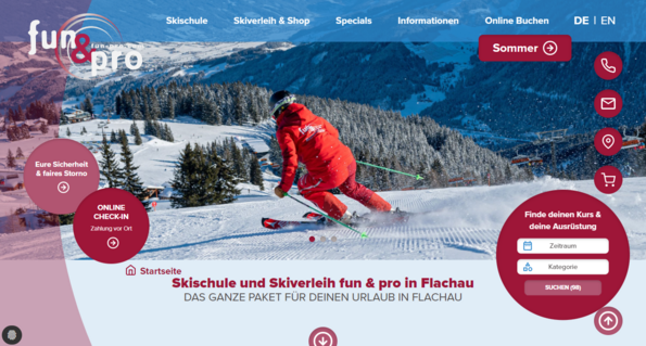 Screenshot Website Skischule fun & pro in Flachau 
