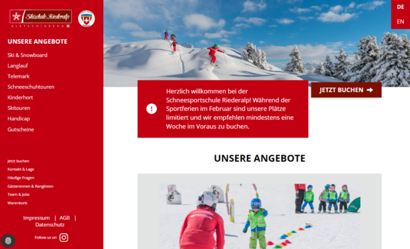 Screenshot Website Swiss Ski School Riederalp