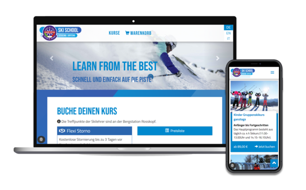 Mockup Onlineshop Ski & Snowboardschule Sterzing 