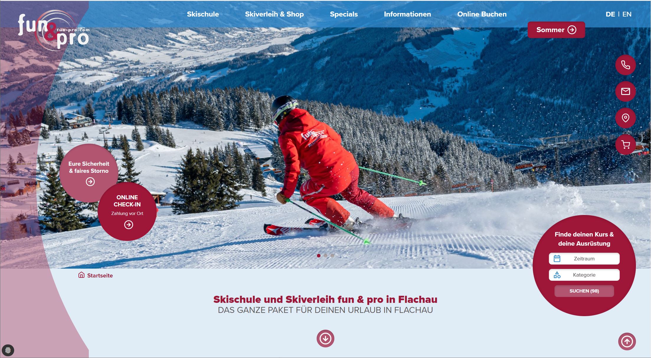Screenshot Website Skischule fun & pro